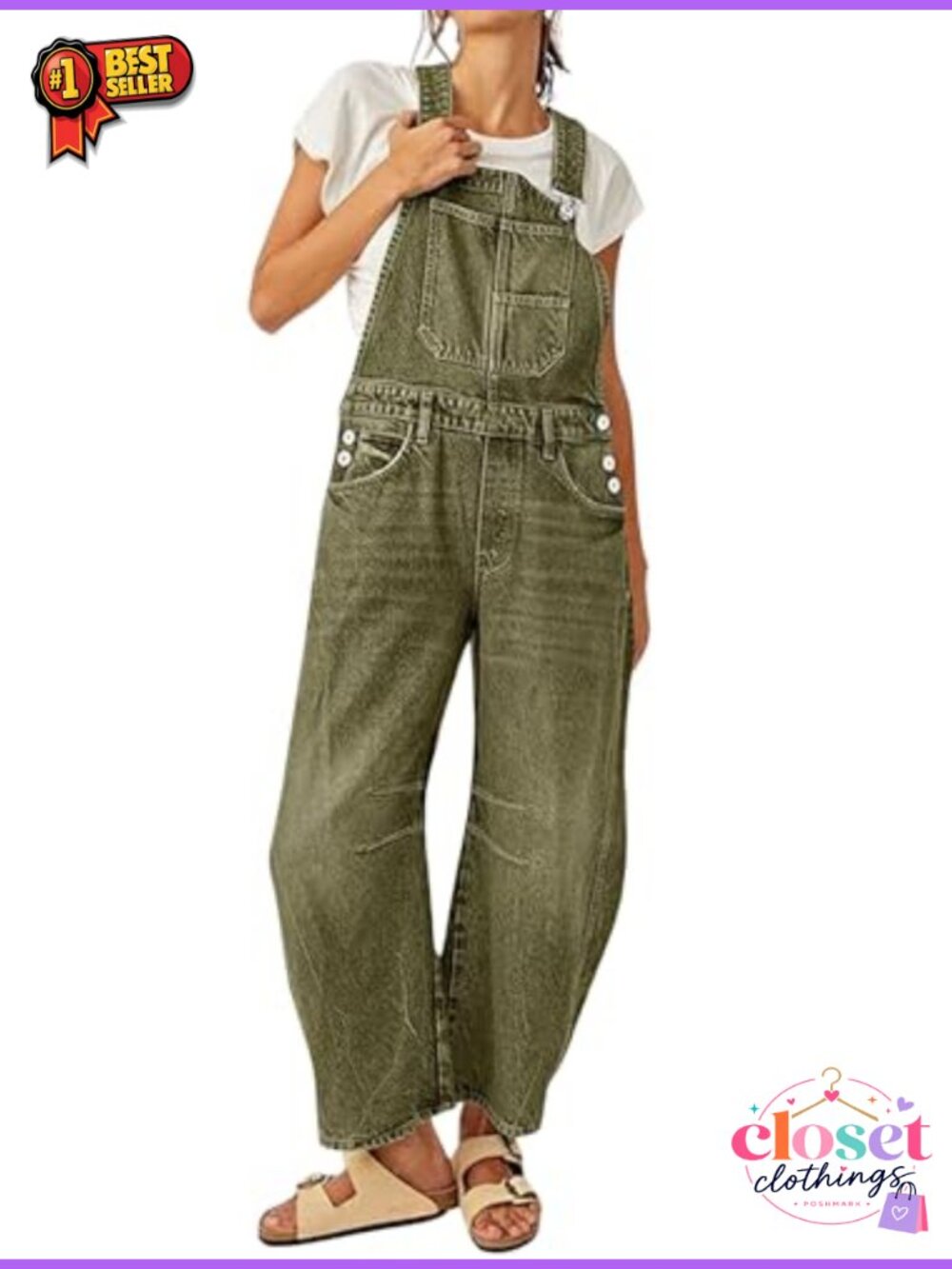 Women's Cotton Barrel Leg Overalls Wide Leg Bib Denim Jumpsuit